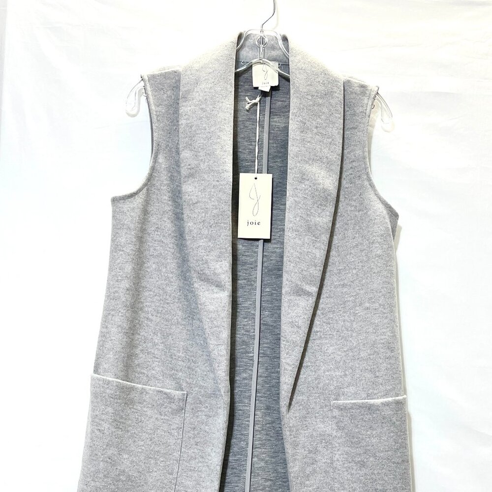 NWT JOIE DUSTER SWEATER VEST - CHIC STYLE WITH POCKETS AND WIDE COLLAR - GREY XS